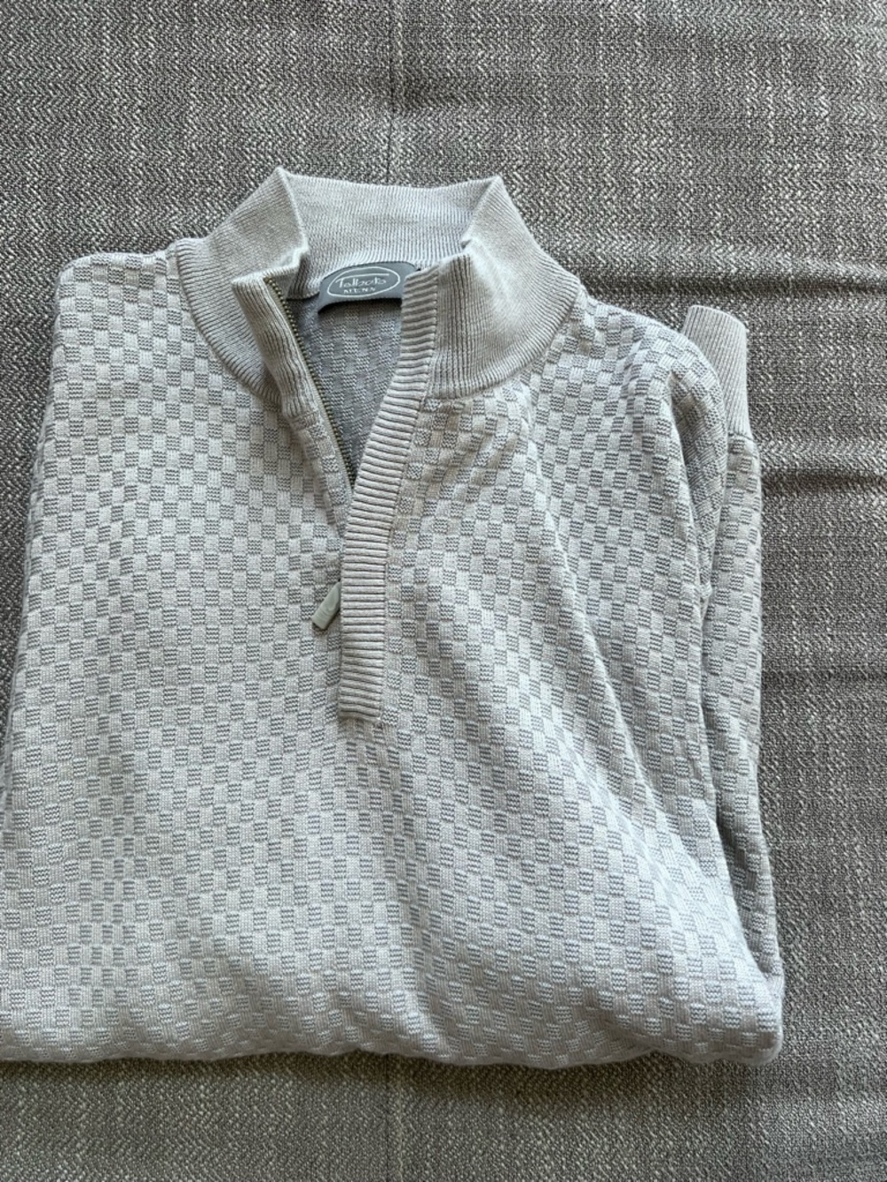 Talbots Mens Quarter Zip Gray 100% Pima Cotton Sweater Pullover Large Preowned